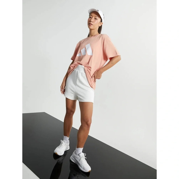 ADIDAS Future Icons Logo Graphic Tee in Ambient Blush Casual Workout Top - Picture 3 of 13